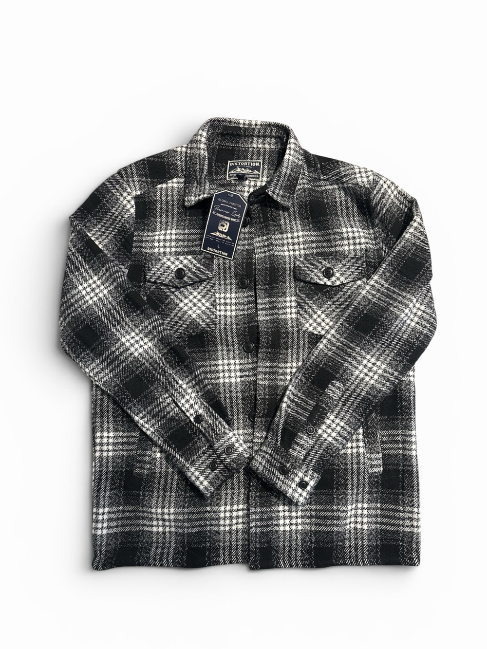 Distortion Men's Plaid Flannel Long Sleeve Button-Up Shirt Jacket M Pockets